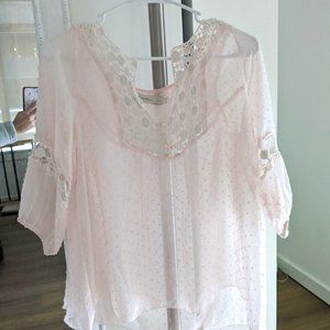 Pink flowy lace peasant top